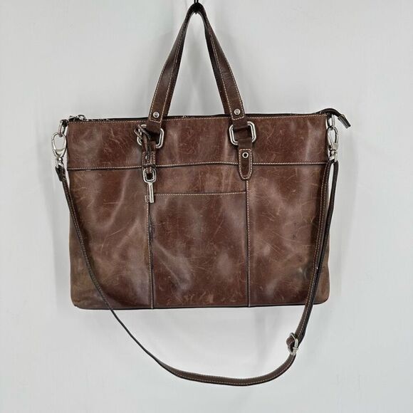 Vintage Fossil Women's Leather Messenger Shoulder Bag Handbag Dark Brown Medium - Picture 7 of 12